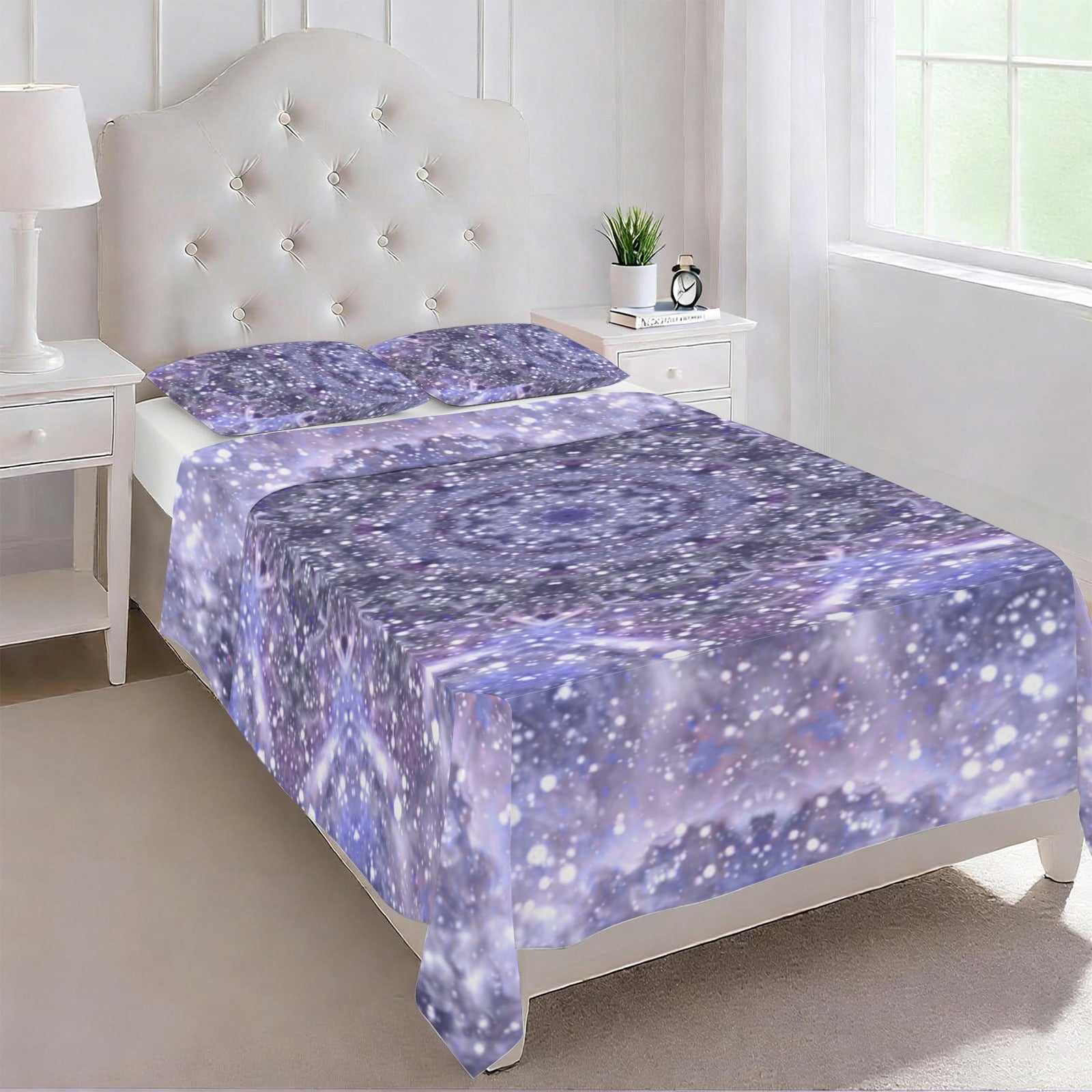 Katerina's Lilac Star Desires 3-Piece Bedding Set (Bed Sheet + Pillowcases)  | Ships from USA